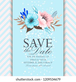 Greeting card with flowers, watercolor. Vector frame