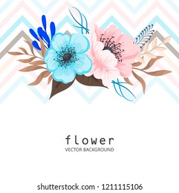 Greeting card with flowers, watercolor. Vector frame