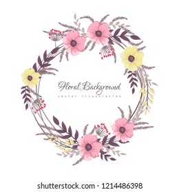 Greeting card with flowers, watercolor. Vector wreath frame