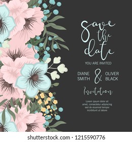 Greeting card with flowers, watercolor. Vector frame
