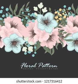 Greeting card with flowers, watercolor. Vector frame