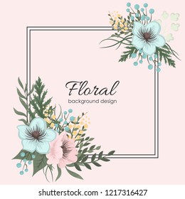 Greeting card with flowers, watercolor. Vector frame