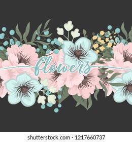 Greeting card with flowers, watercolor. Vector frame