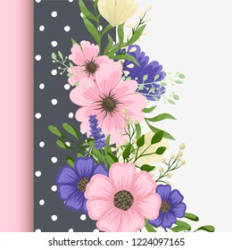 Greeting card with flowers, watercolor. Vector frame