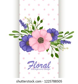 Greeting card with flowers, watercolor. Vector frame