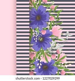 Greeting card with flowers, watercolor. Vector frame