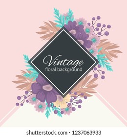Greeting card with flowers, watercolor. Vector frame