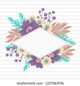 Greeting card with flowers, watercolor. Vector frame