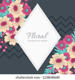 Greeting card with flowers, watercolor. Vector frame