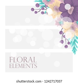 Greeting card with flowers, watercolor. Vector frame
