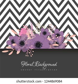 Greeting card with flowers, watercolor. Vector frame