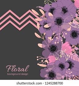 Greeting card with flowers, watercolor. Vector frame