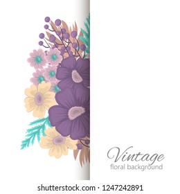 Greeting card with flowers, watercolor. Vector frame