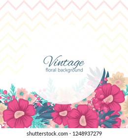 Greeting card with flowers, watercolor. Vector frame
