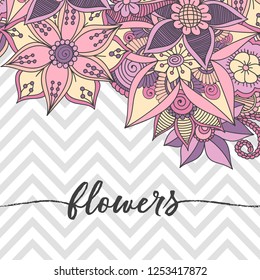 Greeting card with flowers, watercolor. Vector frame