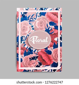 Greeting card with flowers, watercolor. Vector frame