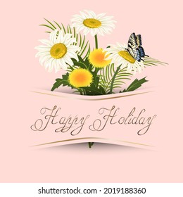 Greeting card with flowers.Bouquet of flowers in a greeting card with text.Vector illustration is perfect for special ceremonies.