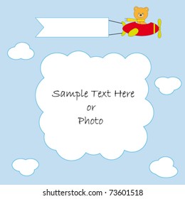 greeting card. Flying bear flying a plane