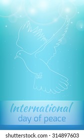 Greeting card with a flying dove with sequins. peace Day