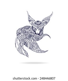 Greeting card with fox. Frame of  ornament made in vector. Perfect cards, or for any other kind of design, birthday and other holiday. Seamless hand drawn map with fox. 