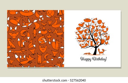 Greeting card with foxy tree design