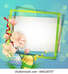 Greeting card with frame, eggs and flowers
