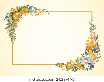Greeting card with frame flowers watercolor, can be used as invitation card for wedding, birthday and other holiday and summer background