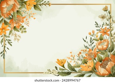 Greeting card with frame flowers watercolor, can be used as invitation card for wedding, birthday and other holiday and summer background