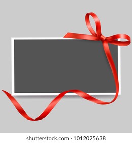 Greeting card. Frame of instant photo with red ribbon. Template for your design. Vector illustration