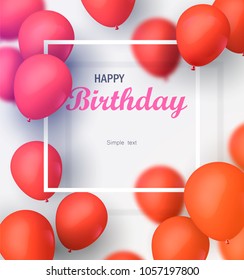 Greeting card with frame and lot of red balloons. Happy birthday vector illustration eps 10
