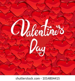 Greeting card with frame of red hearts. Beautiful greeting card Happy Valentines Day. 
