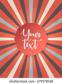Greeting card with frame for text and striped background. Vector illustration