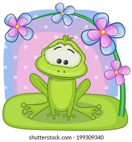 Greeting card frog with flowers