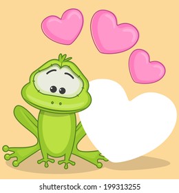 Greeting card frog with hearts