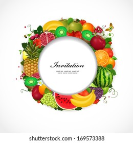 Greeting card of fruit. Round frame for your design