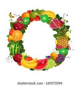 Greeting card of fruit. Round frame for your design