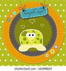 greeting card with funny cartoon turtle.