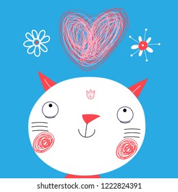 Greeting card with a funny cat on Valentine's Day on a light background