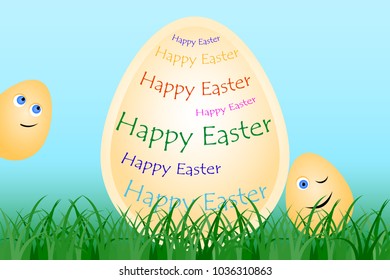 Greeting card with funny easter eggs. Vector illustration.