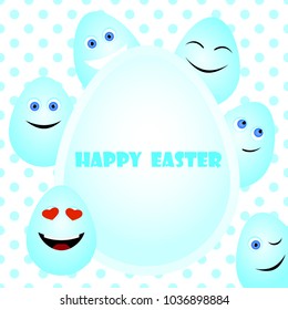 Greeting card with funny easter eggs. Vector illustration.