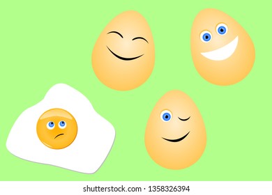 Greeting card with funny easter eggs. Vector illustration.