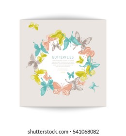 Greeting card with geometric butterflies. Vector illustration EPS10.
