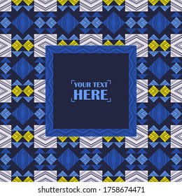 Greeting card with geometric shapes. Geometry. Seamless pattern. Design with manual hatching. Ethnic boho ornament. Vector illustration for web design or print.