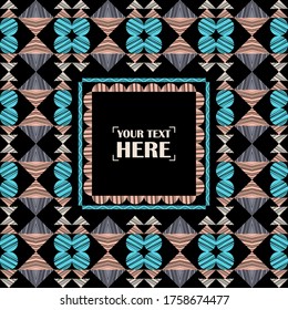 Greeting card with geometric shapes. Geometry. Seamless pattern. Design with manual hatching. Ethnic boho ornament. Vector illustration for web design or print.