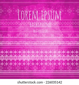 greeting card with geometric triangle ethnic tribal pattern on pink watercolor paper texture background