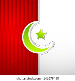 Greeting card, gift card or background for muslim community festival Eid Mubarak with moon and star.