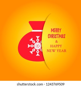 Greeting card with gift bag. Vector illustration