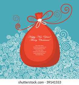Greeting card with gift bag , vector illustration