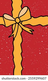 Greeting card of gift with bow and ribbon. Template for holiday cover or banner. Vector illustration
