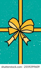 Greeting card of gift with bow and ribbon. Template for holiday cover or banner. Vector illustration